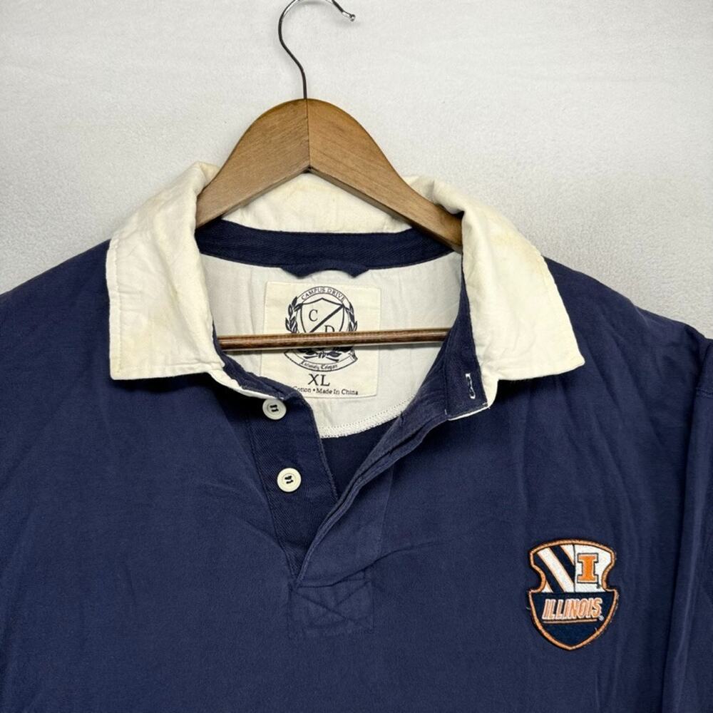 Vintage Illinois Rugby Shirt Men's XL Blue Shield Crest Campus Drive Preppy y2k